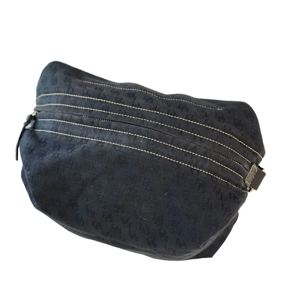 Dooney & Bourke Black Shoulder Bag Purse Handbag DB Logo Canvas Leather Strap